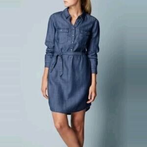 Boden Popover Chambray Tie-Waist Dress Womens size US 6 Long Tall